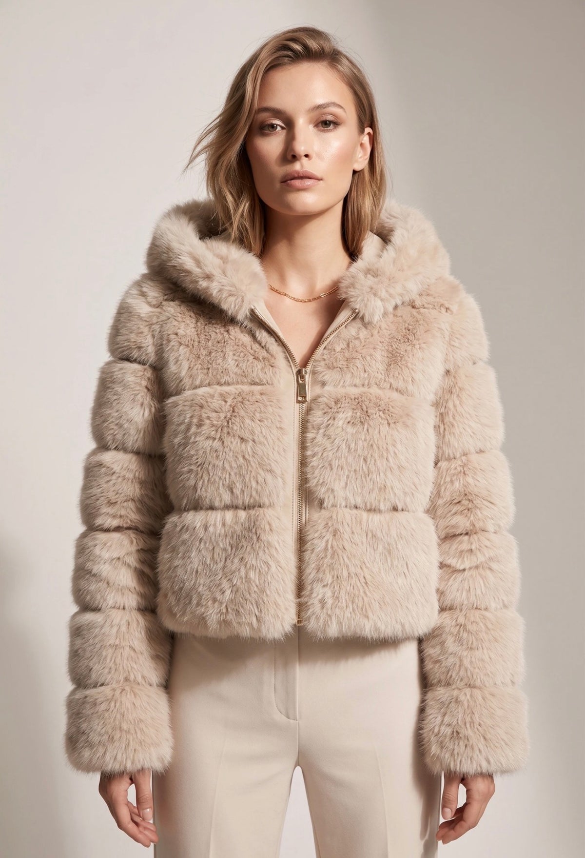 Hooded Faux Fur Panelled Cropped Jacket